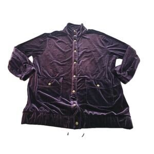 Purple Velvet Long Sleeve Jacket Spiegel Snap Button Up Sz XL